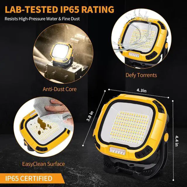 Alt view image 5 of 7 - 6000mAh Magnetic Work Light Rechargeable with 4000 Lumen IP65 Waterproof, 30H Runtime, 4 Brightness & 4 Color Modes with Red SOS, Strong Magnet Base for Car Repair, Camping, Emergency 2PC