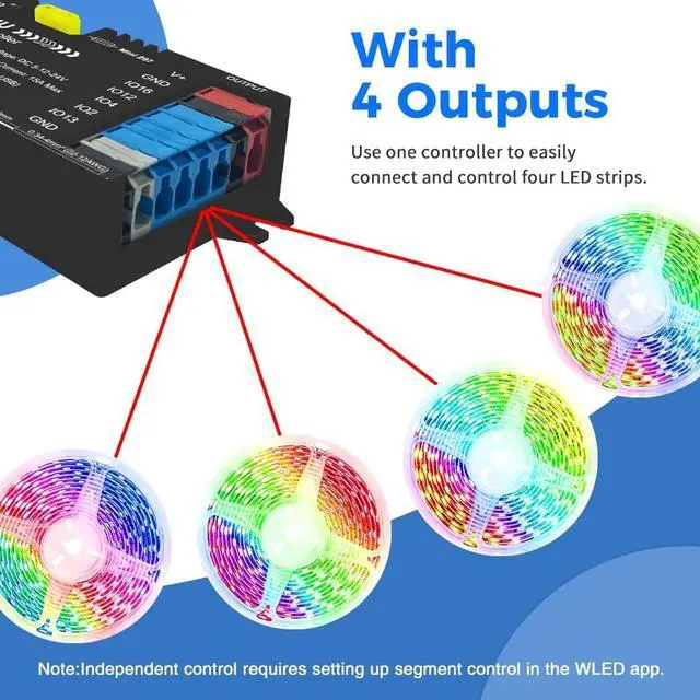 Alt view image 2 of 7 - Elite 4 Channel ESP32 WLED LED Strip Light Controller Ethernet WiFi Dual Control Sound Reactive UART Energy Save Relay 20A Pluggable Fuse Level Shifter WS2811/12 SK6812 WS2815 Addressable LED