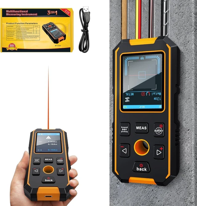 Main image of Stud Finder Wall - with Laser Distance Meter & Digital Level, 5 in 1 Rechargeable Multifunctional Stud Detector with Upgraded Sensor, HD LCD Display and Voice