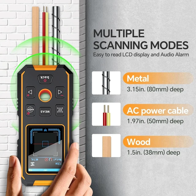 Alt view image 2 of 7 - Stud Finder Wall - with Laser Distance Meter & Digital Level, 5 in 1 Rechargeable Multifunctional Stud Detector with Upgraded Sensor, HD LCD Display and Voice