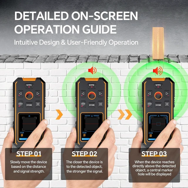 Alt view image 3 of 7 - Stud Finder Wall - with Laser Distance Meter & Digital Level, 5 in 1 Rechargeable Multifunctional Stud Detector with Upgraded Sensor, HD LCD Display and Voice