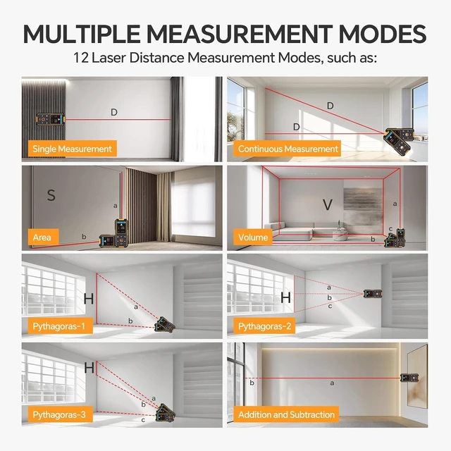 Alt view image 4 of 7 - Stud Finder Wall - with Laser Distance Meter & Digital Level, 5 in 1 Rechargeable Multifunctional Stud Detector with Upgraded Sensor, HD LCD Display and Voice