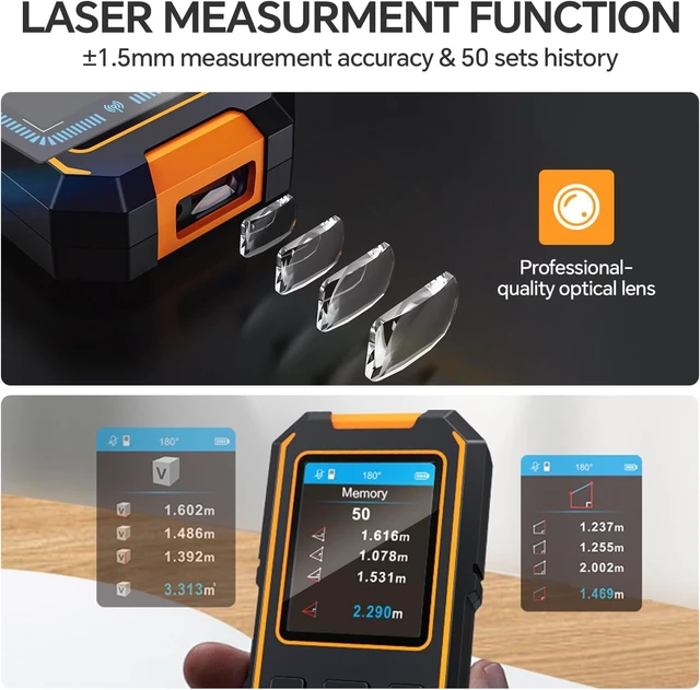 Alt view image 5 of 7 - Stud Finder Wall - with Laser Distance Meter & Digital Level, 5 in 1 Rechargeable Multifunctional Stud Detector with Upgraded Sensor, HD LCD Display and Voice