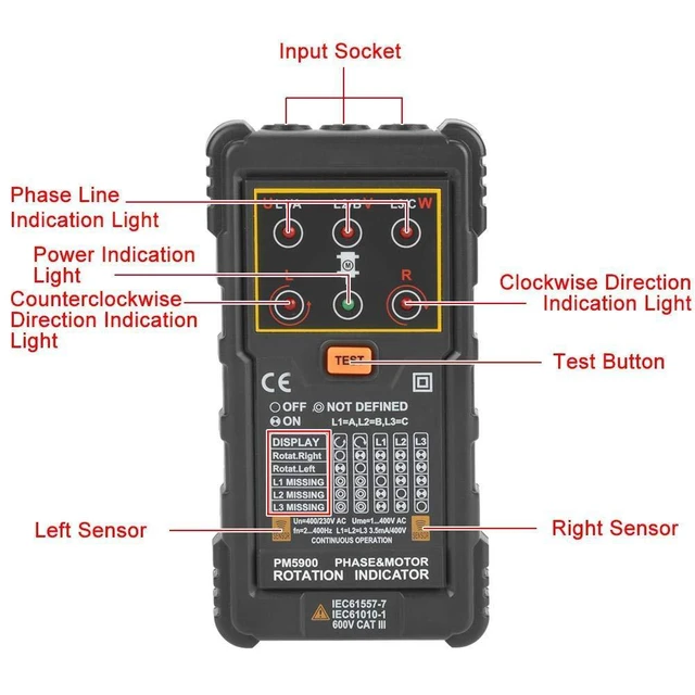 Alt view image 4 of 7 - PEAKMETER PM5900 Three-Phase Motor Rotation Tester Portable Handheld Rotation Indicator