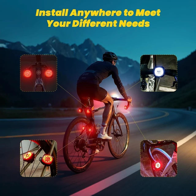 Alt view image 7 of 7 - Smart Bike Light System - Taillight, Headlight & Turn Signal, Sync Front & Rear for Night Riding, 3+2+1 Modes, Rechargeable with Remote Controller, IP67 Waterproof Day/Night Mode