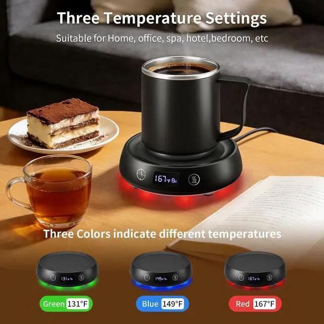 Alt view image 2 of 7 - Coffee Mug Warmer & Mug Set, Electric Beverage Cup Warmer for Desk, Candle Warmer Plate with Delay Start Timer, 3 Colored Light Milk Tea Water Warmer for Home Office Birthday Present