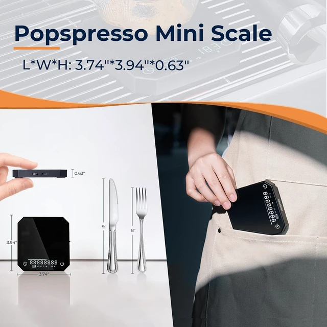 Alt view image 6 of 7 - Mini Digital Coffee Scale with Timer, 2kg/0.1g Precision, USB-C Rechargeable for Espresso & Pour-Over, Black