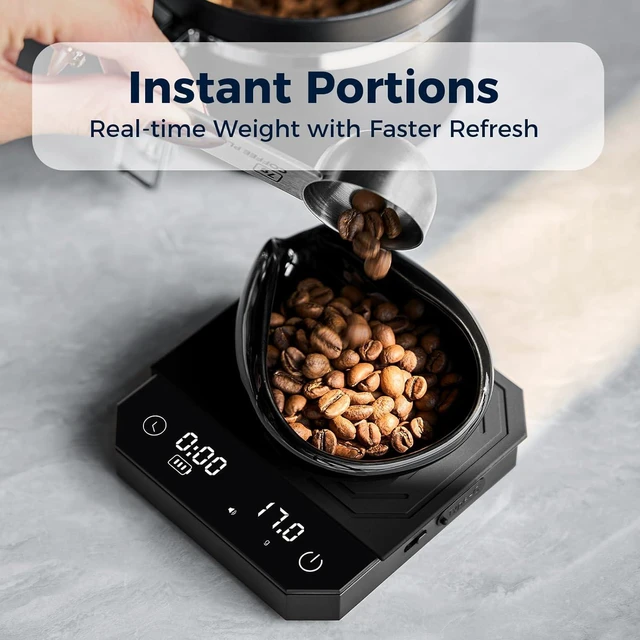 Alt view image 7 of 7 - Mini Digital Coffee Scale with Timer, 2kg/0.1g Precision, USB-C Rechargeable for Espresso & Pour-Over, Black