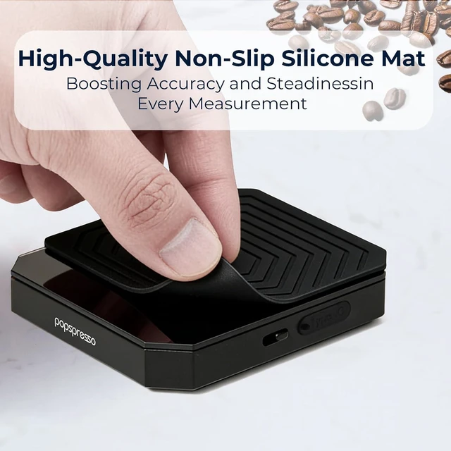 Alt view image 4 of 7 - Mini Digital Coffee Scale with Timer, 2kg/0.1g Precision, USB-C Rechargeable for Espresso & Pour-Over, Black