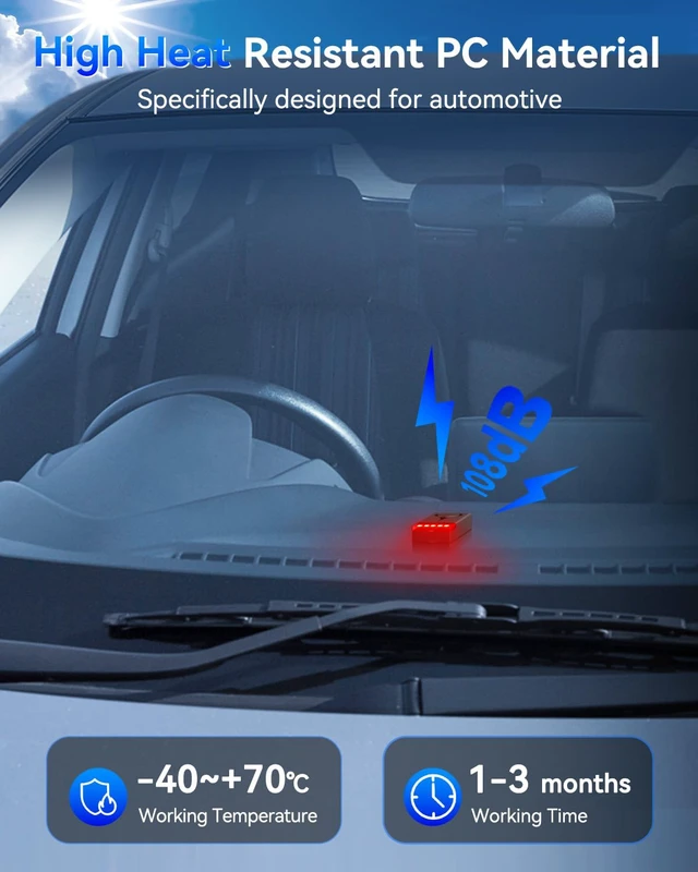 Alt view image 3 of 7 - 108dB Car Alarm System, Car Anti-Theft Vibration Sensor Alarm & Red Light, Wireless Remote Anti Theft Vehicle Device with Magnetic Install Design for RV, SUV, Truck