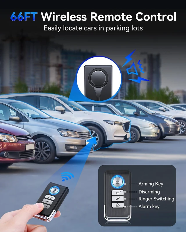 Alt view image 5 of 7 - 108dB Car Alarm System, Car Anti-Theft Vibration Sensor Alarm & Red Light, Wireless Remote Anti Theft Vehicle Device with Magnetic Install Design for RV, SUV, Truck