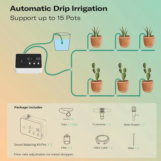 Alt view image 3 of 6 - Zigbee Smart Watering Kit Pro for Potted Plants, Indoor Plant Watering System, Hub Needed, Compatible with Echo Devices with Zigbee Hub Built-in,Home Assistant,SmartThings, Hubitat, Homey
