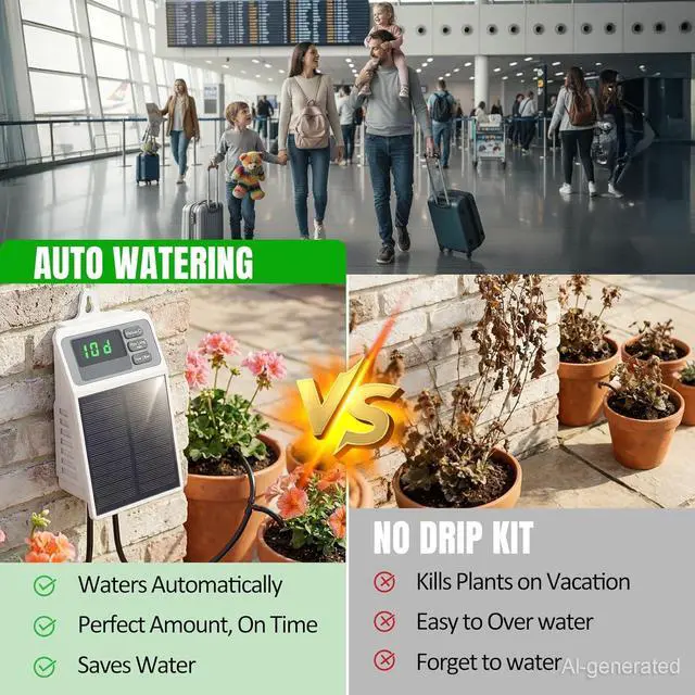 Alt view image 3 of 7 - Solar Automatic Drip Irrigation System,Auto Self Watering Kit with Timer