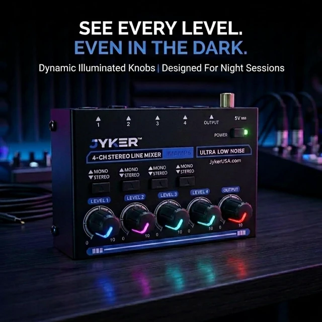 Alt view image 7 of 7 - JMAMP6 4-Channel Stereo Line Mixer Compact TS/TRS Audio Mixer with Mono/Stereo Switch, Independent Level Controls, USB-C Powered, Low Noise for Studio, Live & Rehearsal