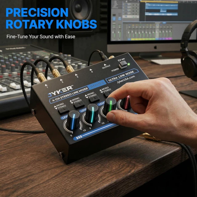 Alt view image 6 of 7 - JMAMP6 4-Channel Stereo Line Mixer Compact TS/TRS Audio Mixer with Mono/Stereo Switch, Independent Level Controls, USB-C Powered, Low Noise for Studio, Live & Rehearsal