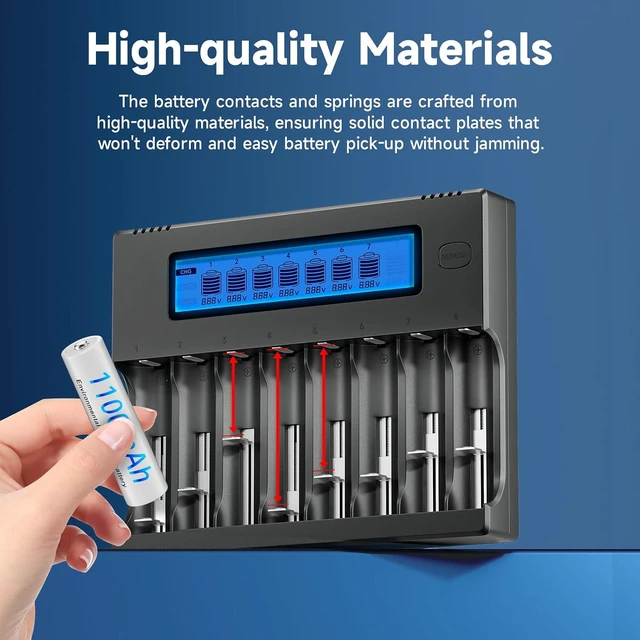 Alt view image 5 of 7 - 18650 Battery Charger, 8-Bay Smart LCD Display, Fast Charge Rechargeable Li-ion LiFePO4 Ni-MH Ni-Cd AA AAA CR123a 21700 26650 13650 16340 18350 18700