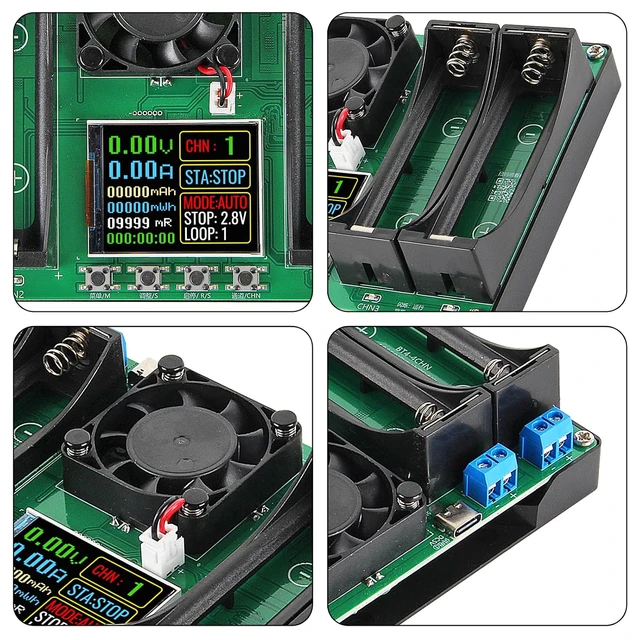 Alt view image 3 of 7 - 2Pcs 4-Channel 18650 Battery Capacity Tester, Automatic Charge Discharge Module with Internal Resistance Test for Flat Top Batteries, Type-C Powered Lithium Battery Analyzer