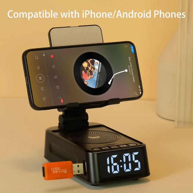 Alt view image 5 of 7 - Gifts for Men Women Phone Stand with Bluetooth Speaker&Clock Birthday Gifts for Him Phone Holder with Wireless Speaker Ideal for Dad Mom Husband Boy Cool Tech Gadget for Men
