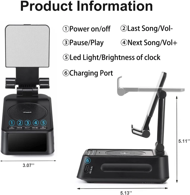 Alt view image 7 of 7 - Gifts for Men Women Phone Stand with Bluetooth Speaker&Clock Birthday Gifts for Him Phone Holder with Wireless Speaker Ideal for Dad Mom Husband Boy Cool Tech Gadget for Men