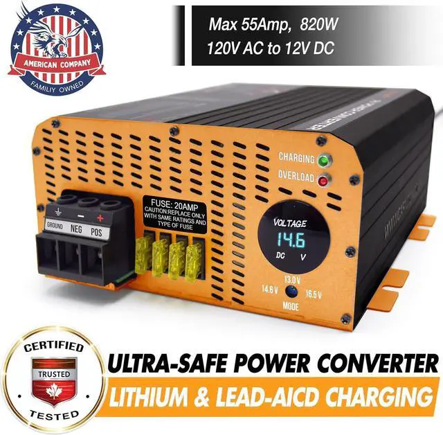 Alt view image 2 of 5 - RV Converter 55 Amp | RV Power Converter & Battery Charger | Lithium and Lead Acid Charging | 120VAC to 12VDC | 13V to 16.5V Adjustable Operating Range
