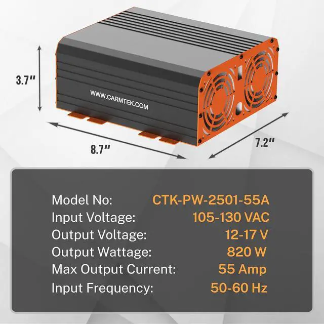 Alt view image 5 of 5 - RV Converter 55 Amp | RV Power Converter & Battery Charger | Lithium and Lead Acid Charging | 120VAC to 12VDC | 13V to 16.5V Adjustable Operating Range