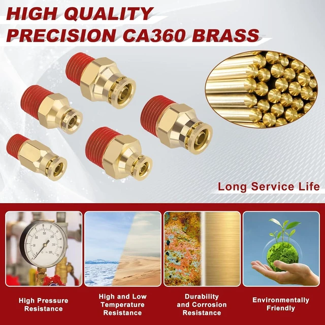 Alt view image 2 of 6 - 50PCS Male Straight Brass Union Kit, 1/4"-3/8" Tube x NPT, 5 Sizes
