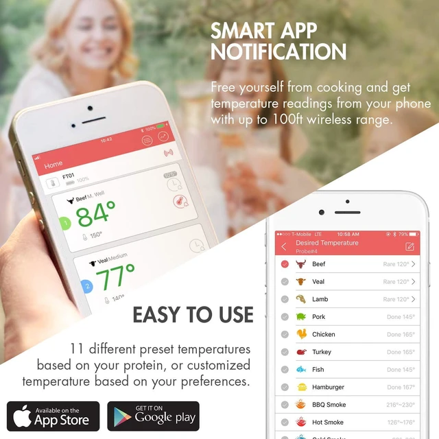 Alt view image 3 of 7 - Solis Digital Meat Thermometer, APP Controlled Wireless Bluetooth Smart BBQ Thermometer w/ 6 Stainless Steel Probes & Carrying Case, Cooking Thermometer for Grill & Smoker
