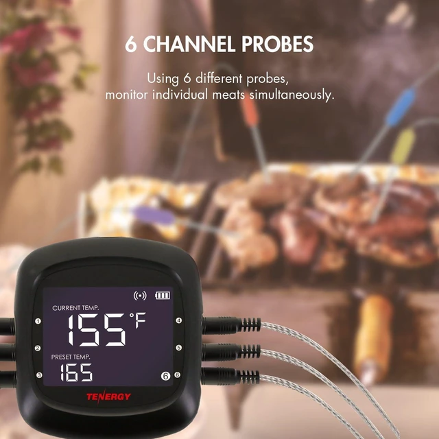 Alt view image 4 of 7 - Solis Digital Meat Thermometer, APP Controlled Wireless Bluetooth Smart BBQ Thermometer w/ 6 Stainless Steel Probes & Carrying Case, Cooking Thermometer for Grill & Smoker