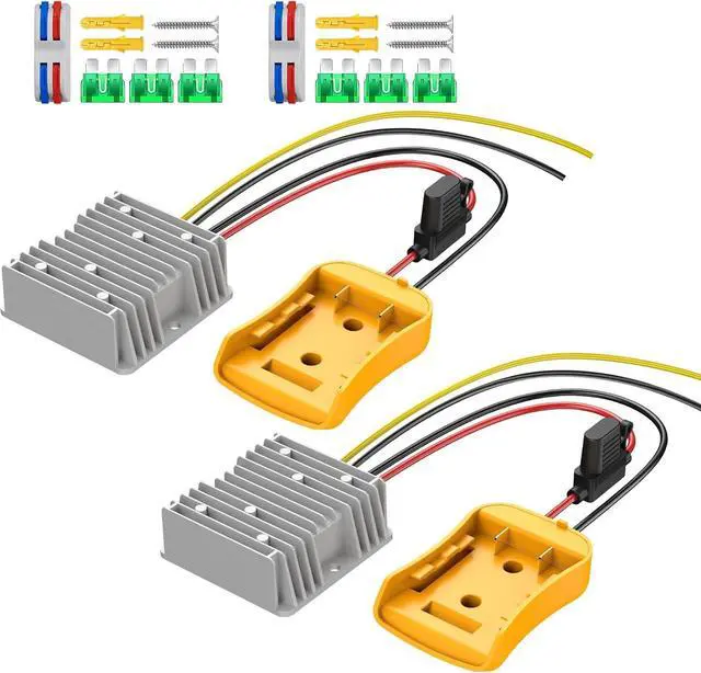 Main image of 2 Pack 20V to 12V Step Down Converter Compatible with DeWalt 20V Battery | Power Wheel Battery Adapter, DC 12V 20A 240W Buck Converter Regulator 30A Fuse & Wire Terminal