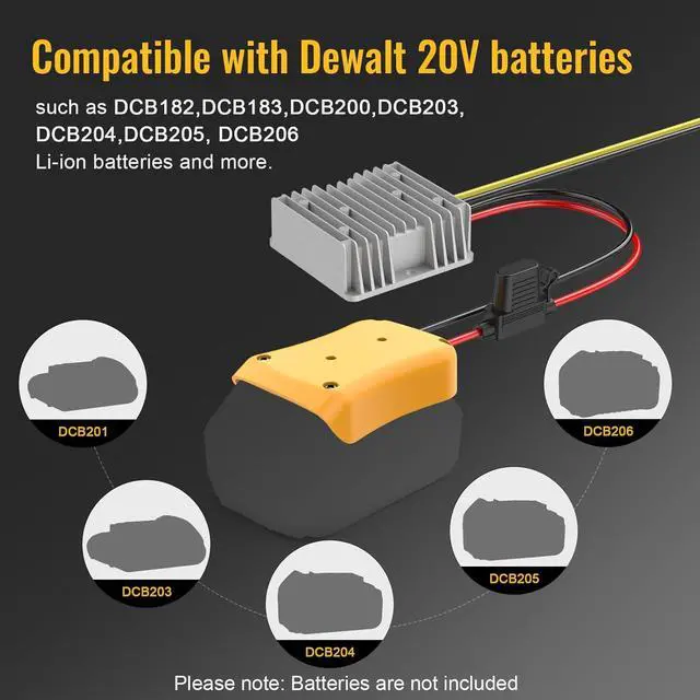 Alt view image 3 of 7 - 2 Pack 20V to 12V Step Down Converter Compatible with DeWalt 20V Battery | Power Wheel Battery Adapter, DC 12V 20A 240W Buck Converter Regulator 30A Fuse & Wire Terminal
