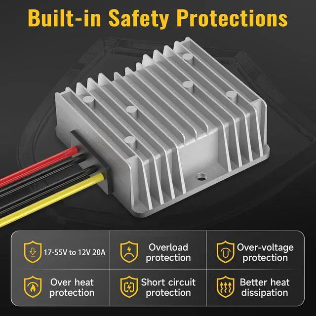 Alt view image 6 of 7 - 2 Pack 20V to 12V Step Down Converter Compatible with DeWalt 20V Battery | Power Wheel Battery Adapter, DC 12V 20A 240W Buck Converter Regulator 30A Fuse & Wire Terminal