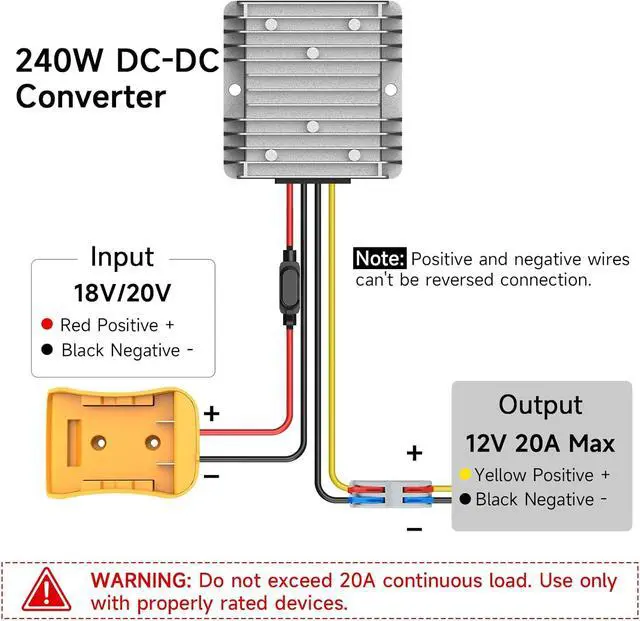 Alt view image 5 of 7 - 2 Pack 20V to 12V Step Down Converter Compatible with DeWalt 20V Battery | Power Wheel Battery Adapter, DC 12V 20A 240W Buck Converter Regulator 30A Fuse & Wire Terminal