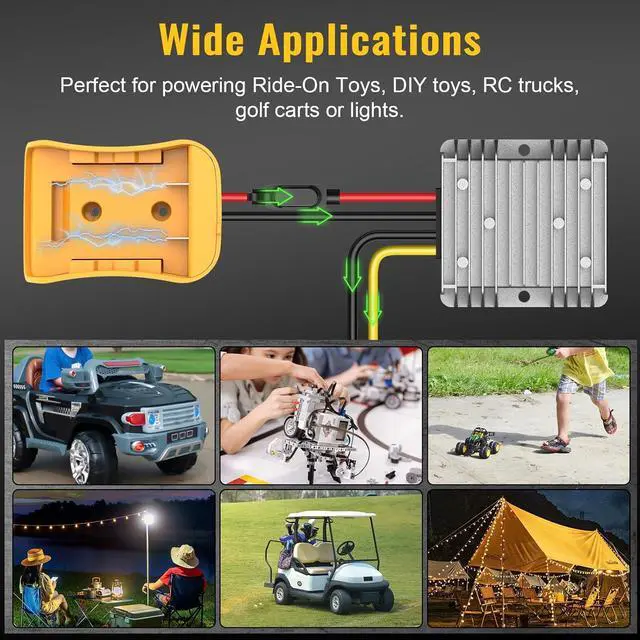 Alt view image 7 of 7 - 2 Pack 20V to 12V Step Down Converter Compatible with DeWalt 20V Battery | Power Wheel Battery Adapter, DC 12V 20A 240W Buck Converter Regulator 30A Fuse & Wire Terminal