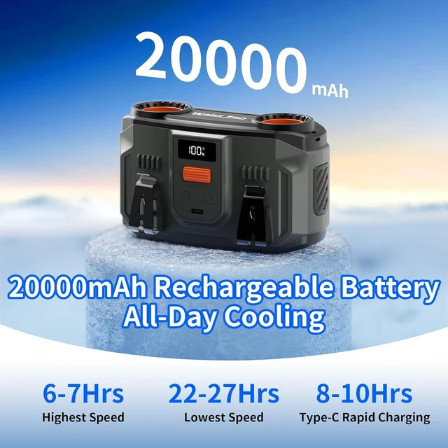 Alt view image 3 of 6 - 20000mAh Portable Waist Fan Rechargeable, Personal Cooling Fan Clip on Wearable Belt Shirt, 100-Speed Battery Operated & 20000RPM Dual Motors, Hands-Free Neck Fan for Outdoor Jobsite Travel