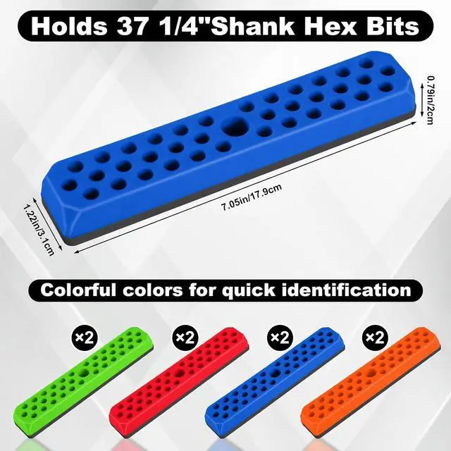 Alt view image 2 of 6 - 8 Pcs Magnetic Drill Bit Holder Hex Bit Organizer for 1/4 Inch Screwdriver Bits Storage, 37 Holes Bits Tool Organizer with Magnetic Base, Red, Blue, Orange and Green (Tools Not Included)