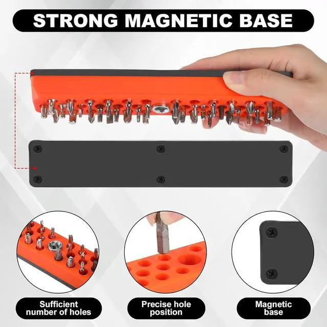 Alt view image 3 of 6 - 8 Pcs Magnetic Drill Bit Holder Hex Bit Organizer for 1/4 Inch Screwdriver Bits Storage, 37 Holes Bits Tool Organizer with Magnetic Base, Red, Blue, Orange and Green (Tools Not Included)