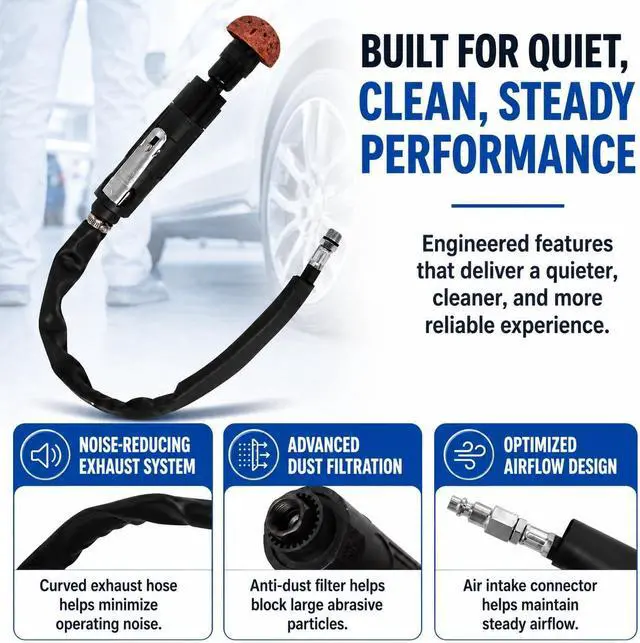 Alt view image 5 of 7 - Air Tire Repair Polish Patch Kit Heavy Duty - Includes 2500RPM Air Tire Buffer, Tire Inner Liner Scraper, 4 Tungsten Steel Buffing Wheel, Patch Roller, & Wire Brush - Professional Tire Patch Tools