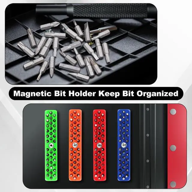 Alt view image 5 of 6 - 8 Pcs Magnetic Drill Bit Holder Hex Bit Organizer for 1/4 Inch Screwdriver Bits Storage, 37 Holes Bits Tool Organizer with Magnetic Base, Red, Blue, Orange and Green (Tools Not Included)