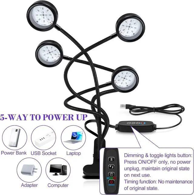 Alt view image 4 of 7 - UV Light with USB, 20W 395nm~405nm Dimmable Portable Gooseneck Clamp Black Lights, UV Lamp with Clip for Glue Resin Curing, Gel Nail, Resin Art