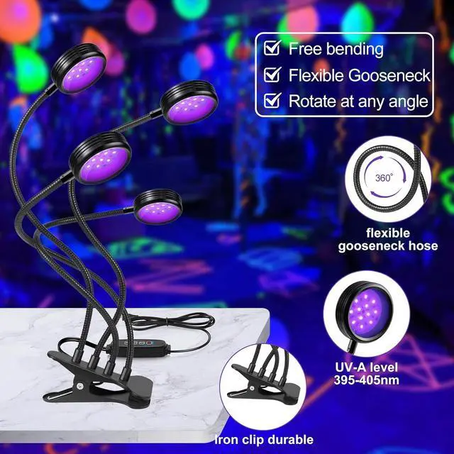 Alt view image 5 of 7 - UV Light with USB, 20W 395nm~405nm Dimmable Portable Gooseneck Clamp Black Lights, UV Lamp with Clip for Glue Resin Curing, Gel Nail, Resin Art