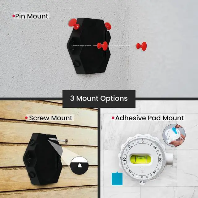 Alt view image 3 of 7 - Multi Surface Laser Level 360° Dual Dials with Bubble Level Wall-Mountable with Pins, Screws, or Sticky Pads Precision Tool for Hanging Pictures, Shelves, and DIY Projects