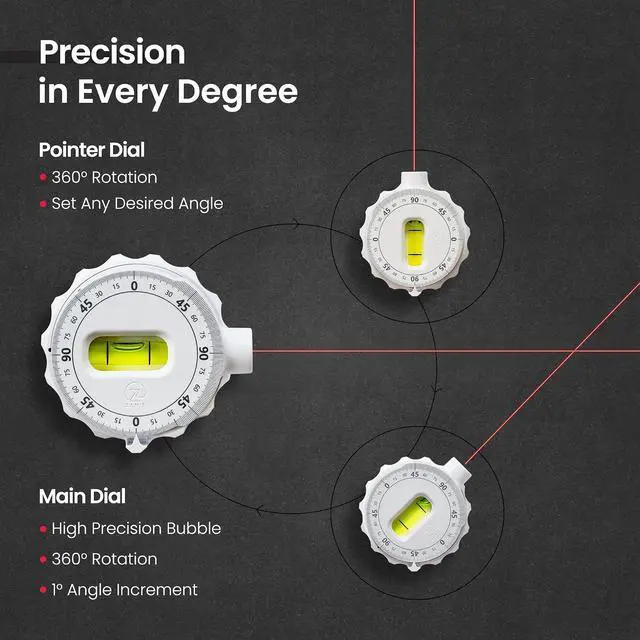 Alt view image 4 of 7 - Multi Surface Laser Level 360° Dual Dials with Bubble Level Wall-Mountable with Pins, Screws, or Sticky Pads Precision Tool for Hanging Pictures, Shelves, and DIY Projects