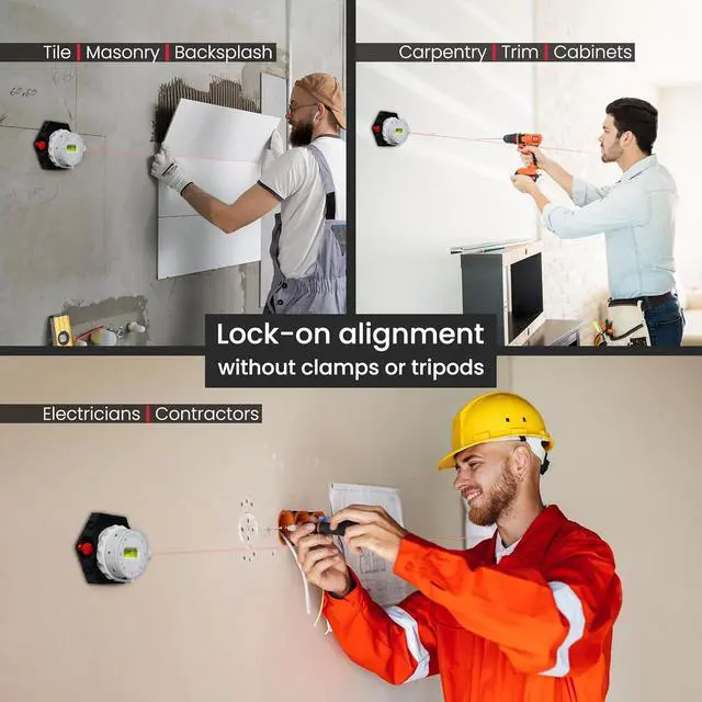 Alt view image 6 of 7 - Multi Surface Laser Level 360° Dual Dials with Bubble Level Wall-Mountable with Pins, Screws, or Sticky Pads Precision Tool for Hanging Pictures, Shelves, and DIY Projects