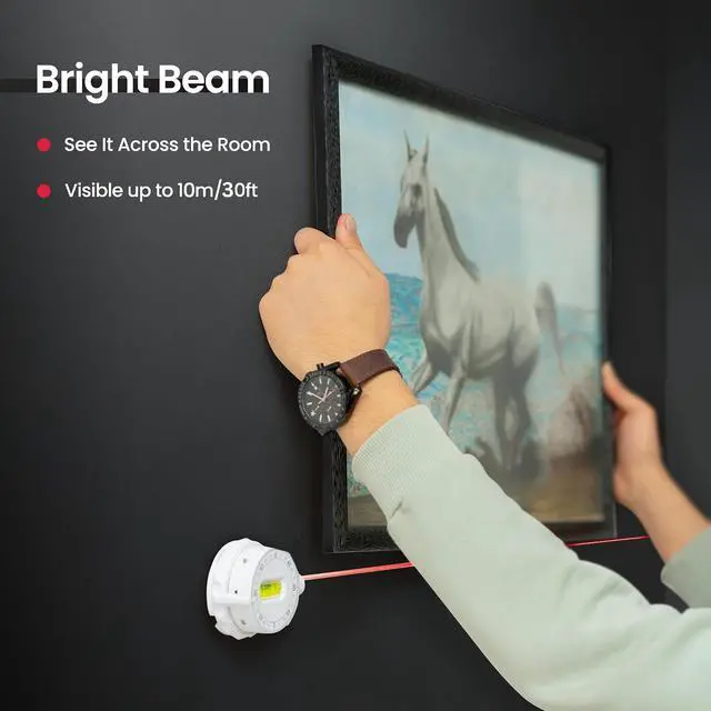 Alt view image 7 of 7 - Multi Surface Laser Level 360° Dual Dials with Bubble Level Wall-Mountable with Pins, Screws, or Sticky Pads Precision Tool for Hanging Pictures, Shelves, and DIY Projects