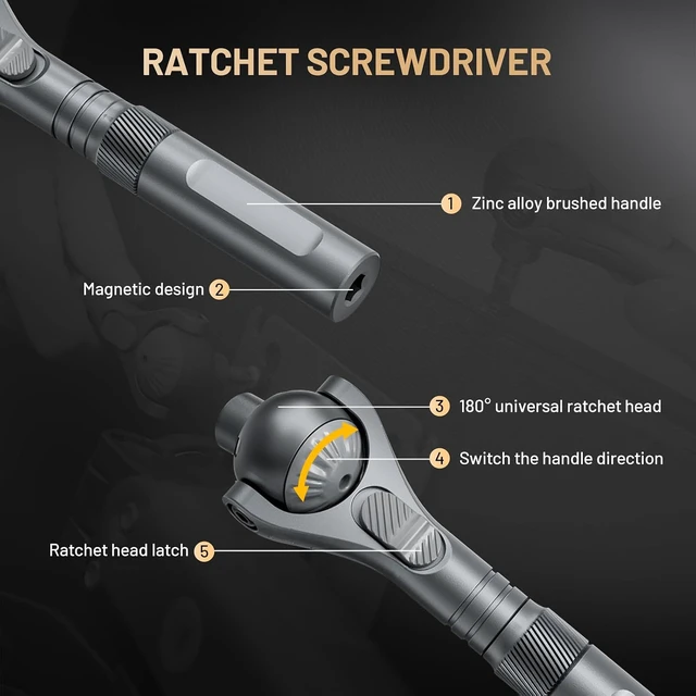 Alt view image 2 of 7 - 40-in-1 Magnetic Ratchet Screwdriver Set Detachable Handle, 180° Ratchet Head, 45-Tooth Mechanism, Tool Kit with Case for Computer & Electronics Repair, Home & DIY