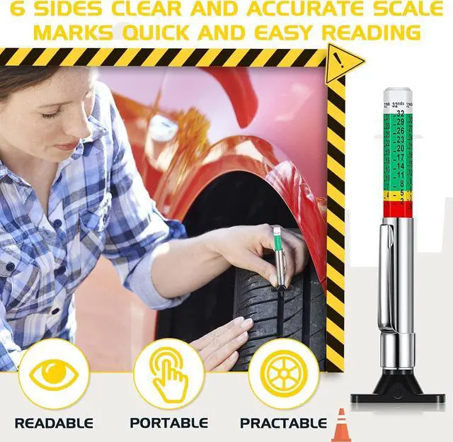 Alt view image 2 of 7 - Tire Tread Depth Gauge Tool Color Coded Green, 100 Pieces | 32nds Accurate Measurement for Vehicle Safety, Bulk for Auto Shops Fleet, Metal Probe Pen Design, Red Green Indicator