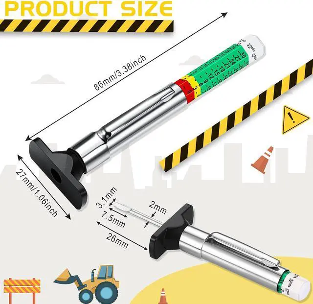 Alt view image 7 of 7 - Tire Tread Depth Gauge Tool Color Coded Green, 100 Pieces | 32nds Accurate Measurement for Vehicle Safety, Bulk for Auto Shops Fleet, Metal Probe Pen Design, Red Green Indicator