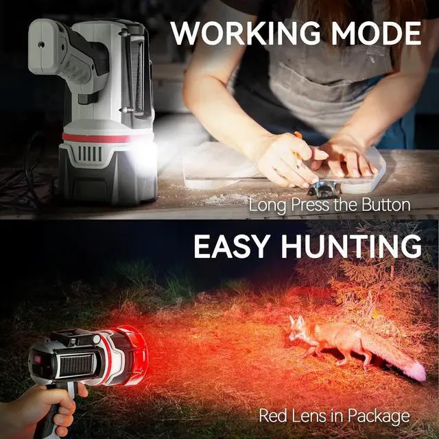 Alt view image 4 of 6 - Rechargeable Spotlight Flashlight, Super Bright 3 LED 3000000 Lumen Long Lasting Handheld Spot Light Spotlight for Hunting Boating Camping