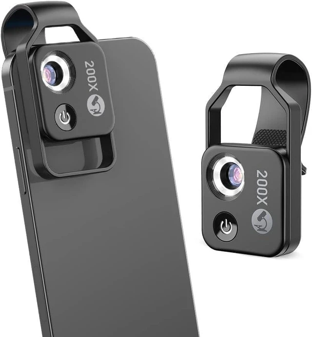 Main image of 200X Phone Microscope Lens with LED Light & CPL Universal Clip Nanozoom Mini Pocket Digital Microscope, Portable Smartphone Macro Lens for iPhone & Android