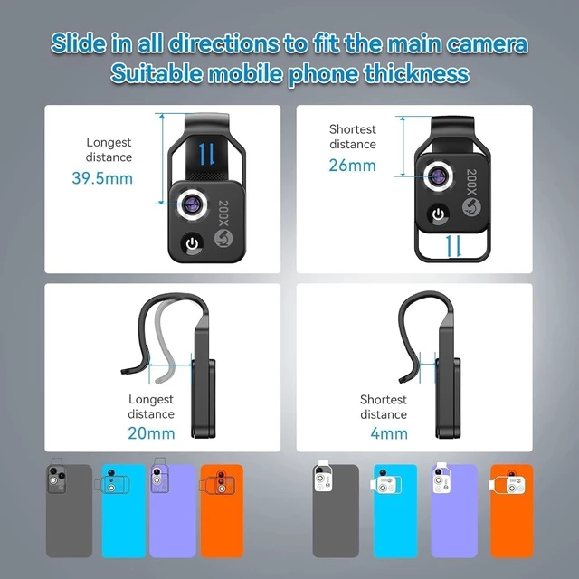 Alt view image 4 of 7 - 200X Phone Microscope Lens with LED Light & CPL Universal Clip Nanozoom Mini Pocket Digital Microscope, Portable Smartphone Macro Lens for iPhone & Android